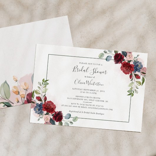 Invitation Script moderne Blush Bourgogne Fête des mariées fl