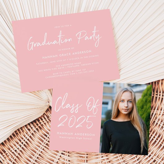 Invitation Script moderne Blush Pink Photo Party graduation