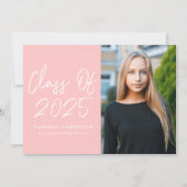 Invitation Script moderne Blush Pink Photo Party graduation (Devant)