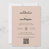 Invitation Script moderne Boho Beige Photo QR Code Mariage (Devant)