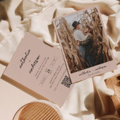 Invitation Script moderne Boho Beige Photo QR Code Mariage