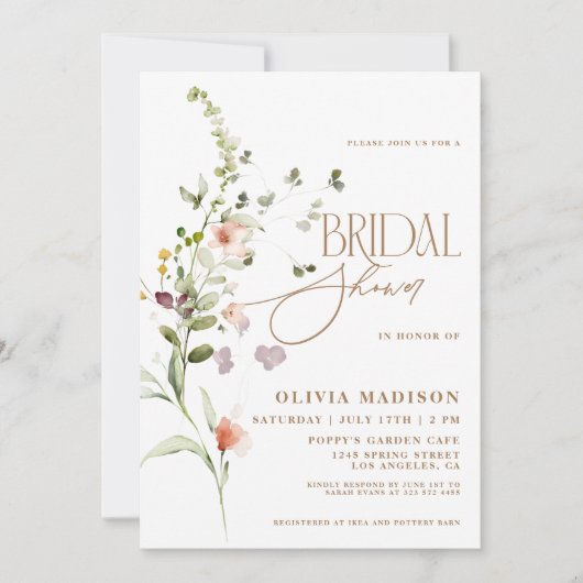 Invitation Script moderne Boho Flower Garden Fête des mariées (Devant)