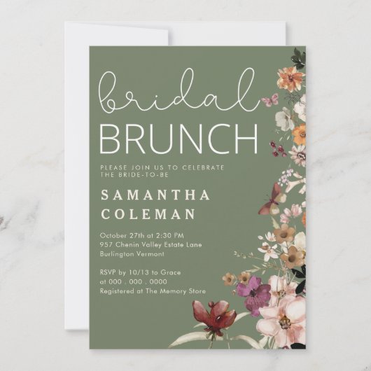 Invitation Script moderne Boho Wildfolwer Fête des mariées Br (Devant)