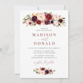 Invitation Script moderne bordeaux et floral mariage (Devant)