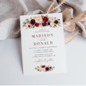 Invitation Script moderne bordeaux et floral mariage