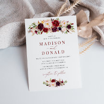 Script moderne bordeaux et floral mariage