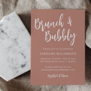Invitation Script moderne Brunch Bubbly Douche en terre cuite