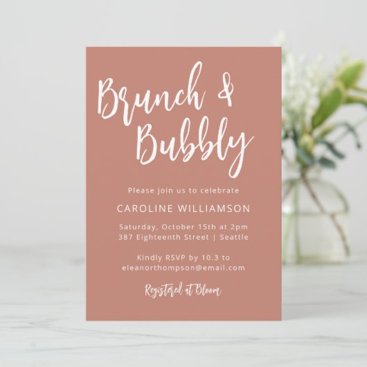 Invitation Script moderne Brunch Bubbly Douche en terre cuite (Debout devant)