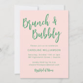 Invitation Script moderne Brunch Bubbly Douche rose vert (Devant)