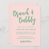 Invitation Script moderne Brunch Bubbly Douche rose vert (Devant / Derrière)