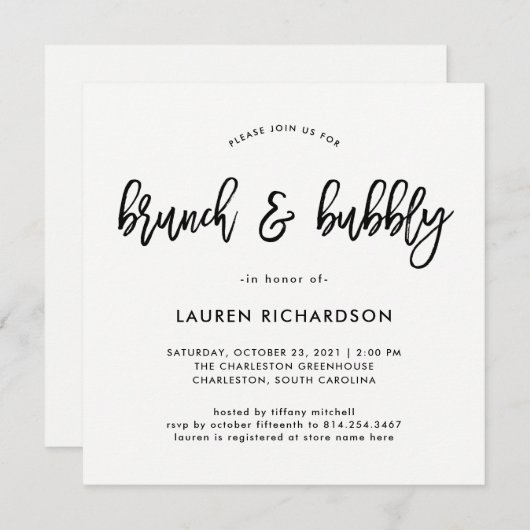 Invitation Script moderne| Brunch noir et blanc et mousseux (Devant / Derrière)
