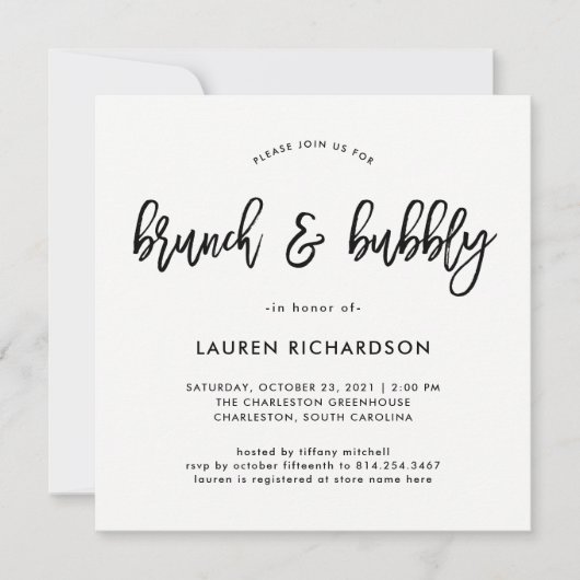 Invitation Script moderne| Brunch noir et blanc et mousseux (Devant)