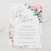Invitation Script moderne Calligraphie Baby shower rose rose (Devant / Derrière)