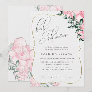 Invitation Script moderne Calligraphie Baby shower rose rose