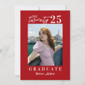 Invitation Script moderne Chic Red Photo Graduation Party (Devant)