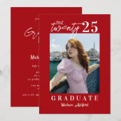 Invitation Script moderne Chic Red Photo Graduation Party (Devant / Derrière)