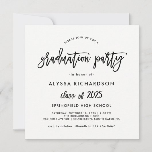 Invitation Script moderne | Classe de 2025 Graduation Party (Devant)