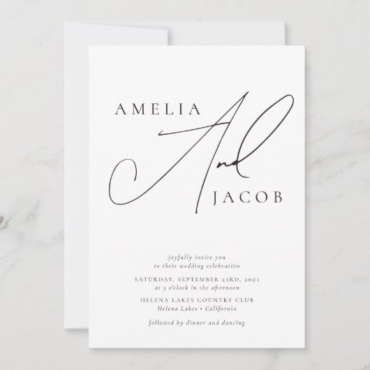 Invitation Script moderne Code QR tout en un Mariage (Devant)
