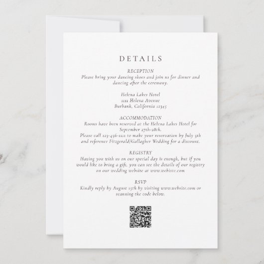 Invitation Script moderne Code QR tout en un Mariage (Dos)