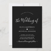Invitation Script moderne Coeur QR Code Photo Mariage noir (Devant)