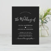 Invitation Script moderne Coeur QR Code Photo Mariage noir (Debout devant)