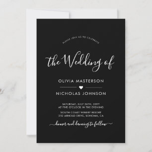 Invitation Script moderne Coeur QR Code Photo Mariage noir