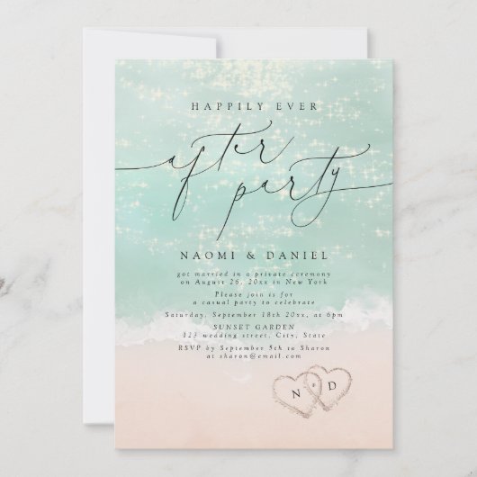 Invitation Script Moderne Coeurs de sable Heureux Jamais Aprè (Devant)