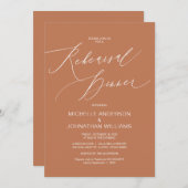 Invitation Script moderne, Cuivre, Dîner de répétition Mariag (Devant / Derrière)