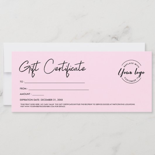 Invitation Script moderne Custom Logo Certificat cadeau de lo (Devant)