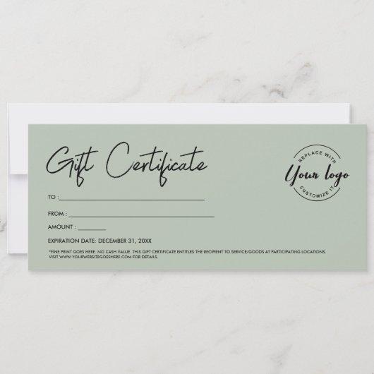 Invitation Script moderne Custom Logo Certificat cadeau Logo (Devant)