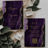 Invitation Script moderne d'agate violet Code QR Mariage