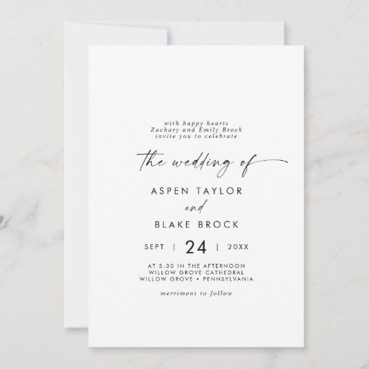 Invitation Script moderne Décontracté pièces Parents Mariage (Devant)