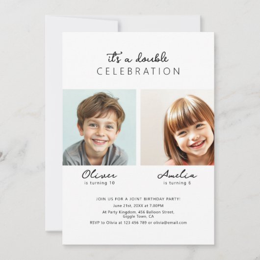 Invitation Script moderne Deux photos fête d'anniversaire con (Devant)