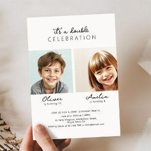 Invitation Script moderne Deux photos fête d'anniversaire con