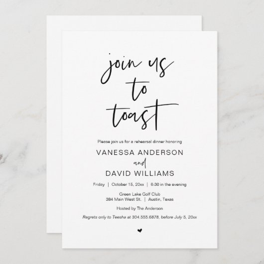 Invitation Script moderne, Dîner de répétition et Invitati de (Devant / Derrière)