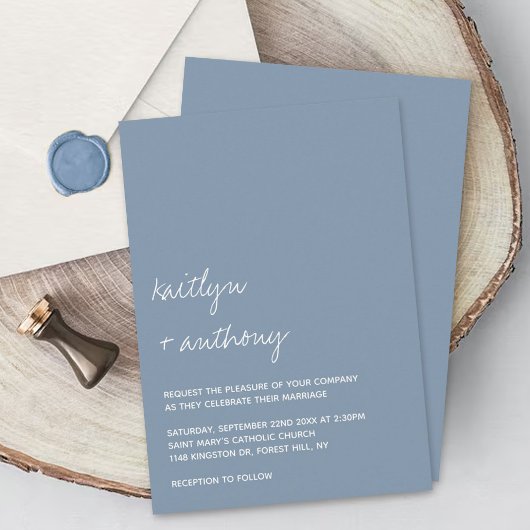 Invitation Script moderne Dusty bleu minimaliste Mariage