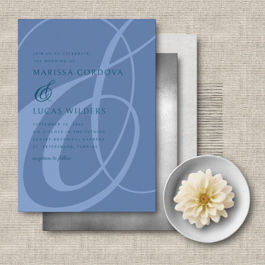 Invitation Script moderne Dusty Blue Ampersand Mariage