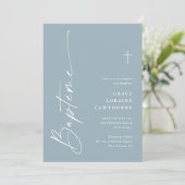 Invitation Script moderne Dusty Blue Boys French Bapteme (Debout devant)
