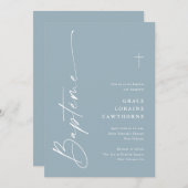Invitation Script moderne Dusty Blue Boys French Bapteme (Devant / Derrière)