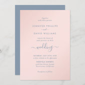 Invitation Script moderne Dusty Blue et Blush Mariage (Devant / Derrière)