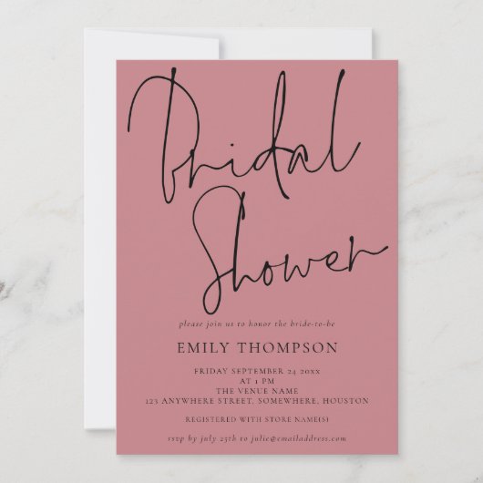 Invitation Script moderne Dusty Fête des mariées Rose (Devant)