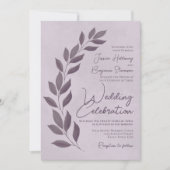 Invitation Script moderne Dusty Purple Feuille Mariage (Devant)