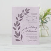 Invitation Script moderne Dusty Purple Feuille Mariage (Debout devant)