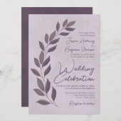 Invitation Script moderne Dusty Purple Feuille Mariage (Devant / Derrière)