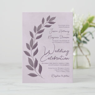 Invitation Script moderne Dusty Purple Feuille Mariage