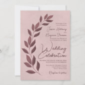 Invitation Script moderne Dusty Rose & Mauve Feuille Mariage (Devant)