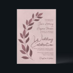 Invitation Script moderne Dusty Rose & Mauve Feuille Mariage<br><div class="desc">Ces faire-part de mariage présentent un design moderne avec du texte justifié droit et une pointe de feuilles peints à la main dans des tons de rose et de mauve poussiéreux. Le lettrage comporte une police de caractères moderne et l'arrière - plan bordeaux marbré ajoute texture et profondeur. Simple, rustique,...</div>