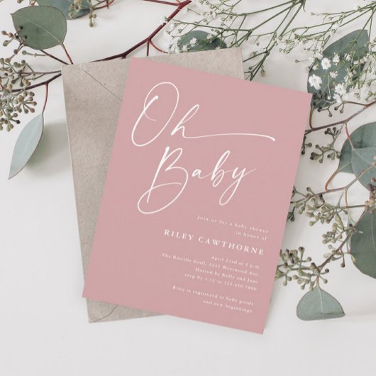 Invitation Script moderne Dusty rose Oh Baby shower