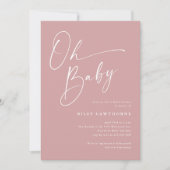 Invitation Script moderne Dusty rose Oh Baby shower (Devant)