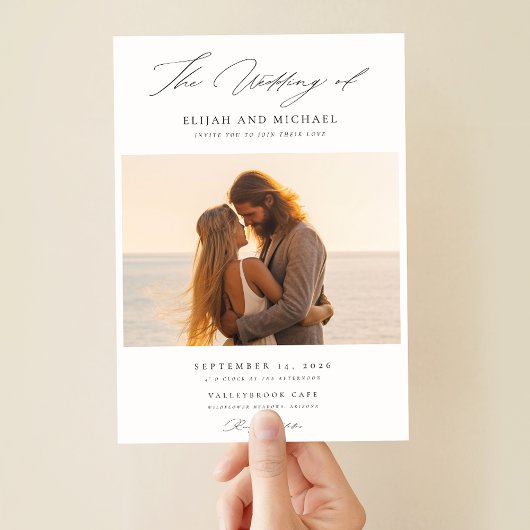 Invitation Script moderne Elegant Beach Wedding Photo